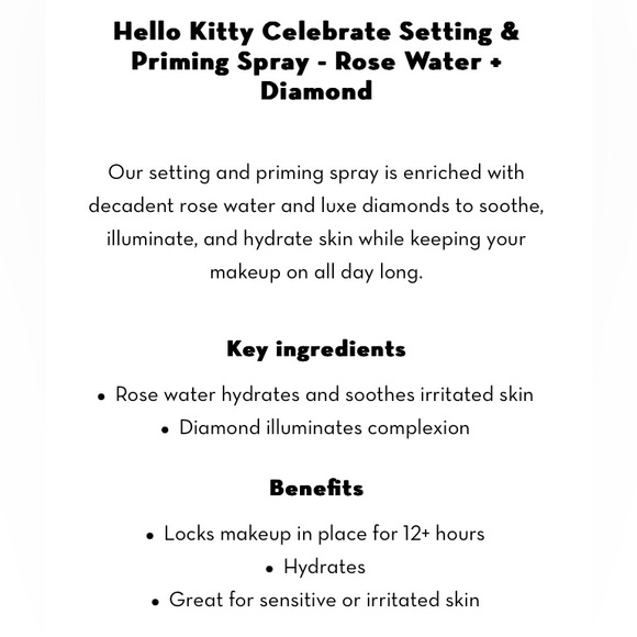 Hello Kitty Setting and Priming Spray Rose Water and Diamond X The Creme Shop - Picture 8 of 9